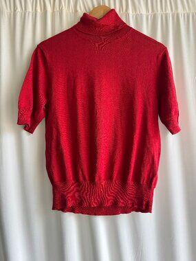 Eddie Bauer Red Cotton Mock Neck Sweater Made in England Size Large